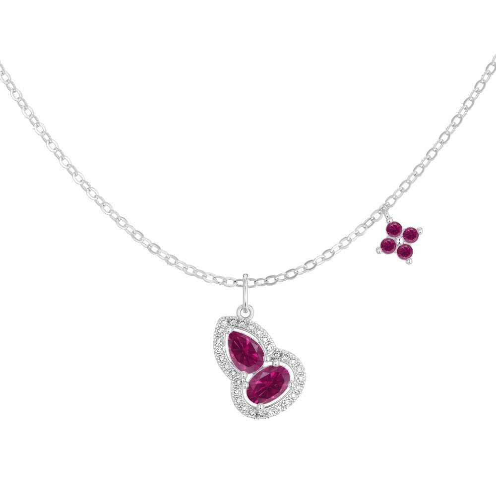 “Crimson Gourd” S925 Sterling Silver Double Drop Necklace
