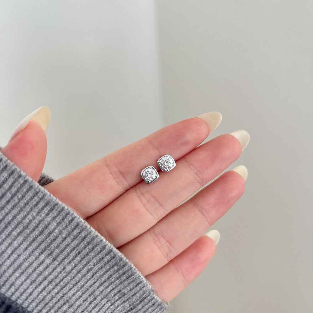 Soft Halo” 925 Sterling Silver Minimalist Cushion Stud Earrings