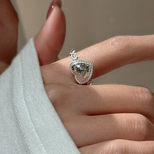 "Icy Heart" S925 Sterling Silver Adjustable Ring