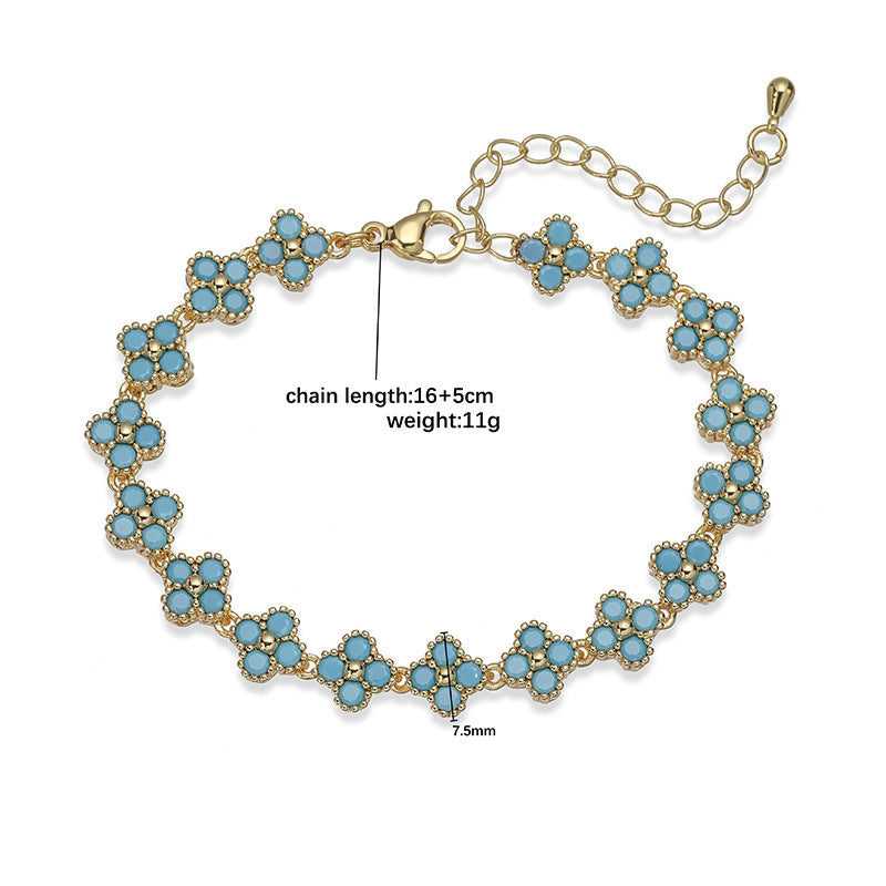 Turquoise Clover Grace Brass Genuine Gold-Plated Turquoise Floral Necklace & Bracelet Set