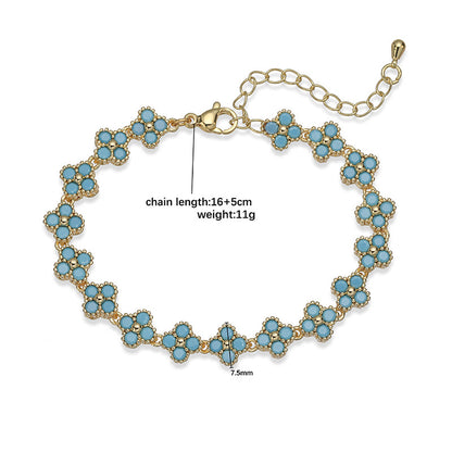 Turquoise Clover Grace Brass Genuine Gold-Plated Turquoise Floral Necklace & Bracelet Set