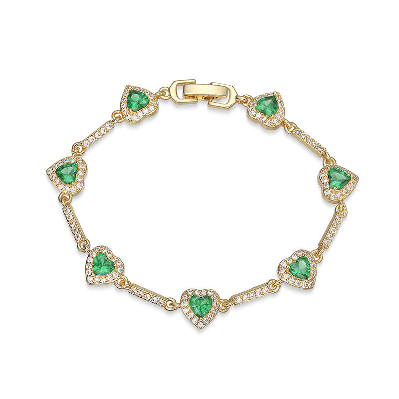 “Heartline” Gold-Tone Brass Colorful Zircon Heart Jewelry Set