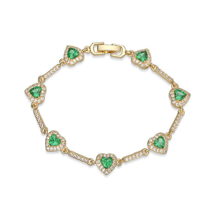 “Heartline” Gold-Tone Brass Colorful Zircon Heart Jewelry Set