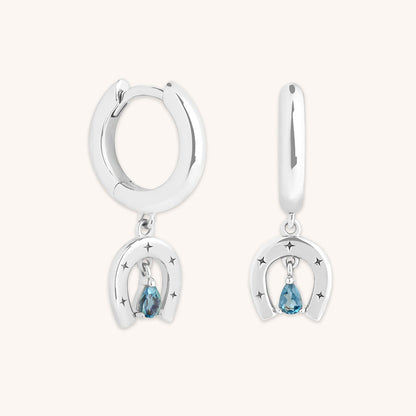“Stella Arc” 925 Sterling Silver Blue Zircon Geometric Huggie Earrings