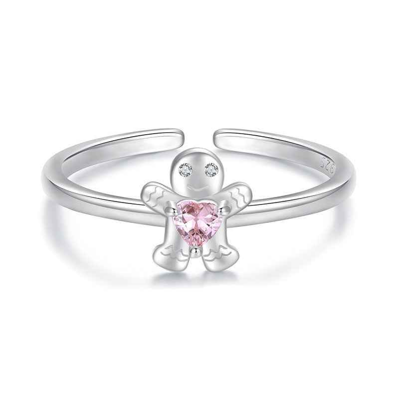 "Gingerbread Sweetheart" 925 Sterling Silver Adjustable Pink-Heart Ring