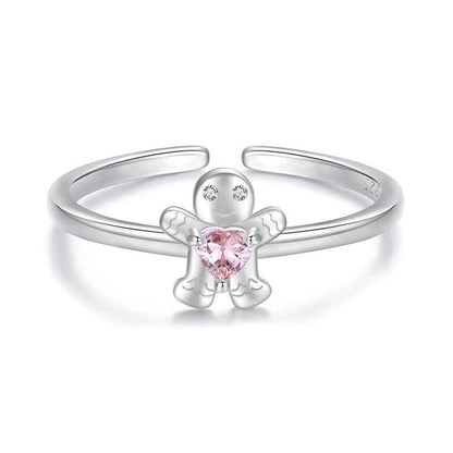 "Gingerbread Sweetheart" 925 Sterling Silver Adjustable Pink-Heart Ring
