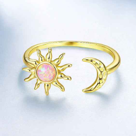 “Aurora Sol” 925 Sterling Silver Opal Sun & Moon Jewelry Set