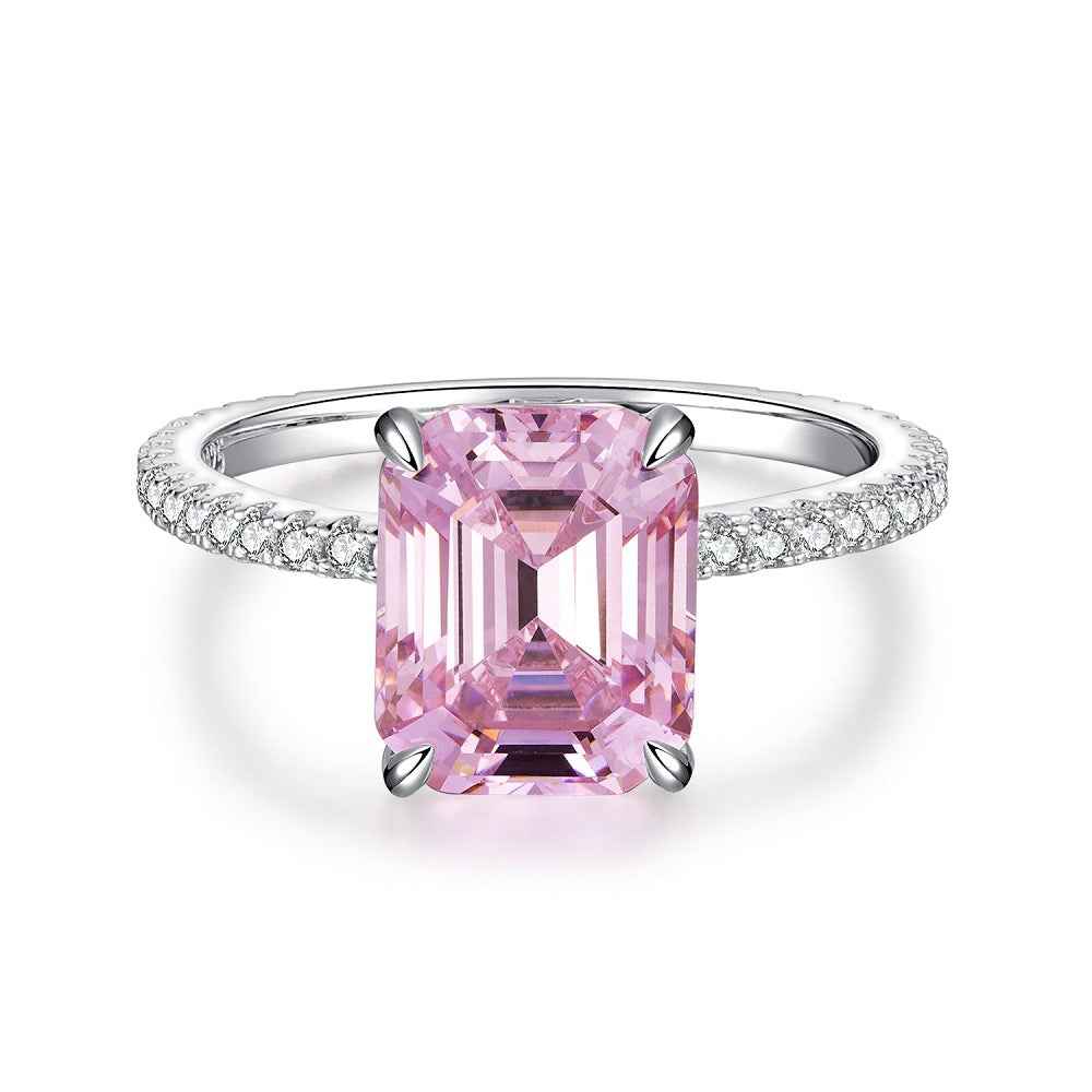 “Crystal Aurora” 925 Sterling Silver Emerald-Cut Color Zircon Ring