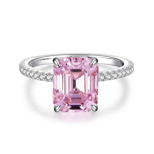 “Crystal Aurora” 925 Sterling Silver Emerald-Cut Color Zircon Ring