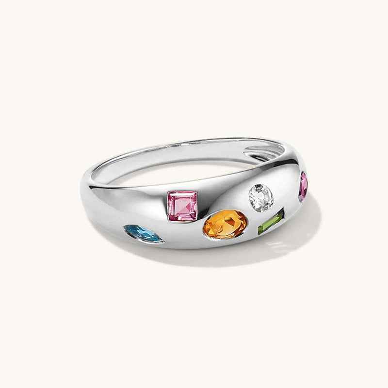 "Gem Symphony" 18K Gold / Platinum-Plated 925 Sterling Silver Multi-Color Zircon Ring