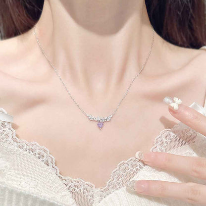“Wisteria Grace” 925 Sterling Silver Iced-Cut Purple Heart Pendant Necklace