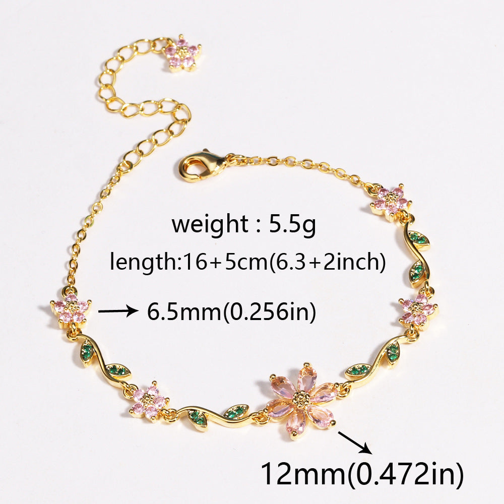 Sakura Breeze Brass Genuine Gold-Plated 3A Zircon Floral Bracelet