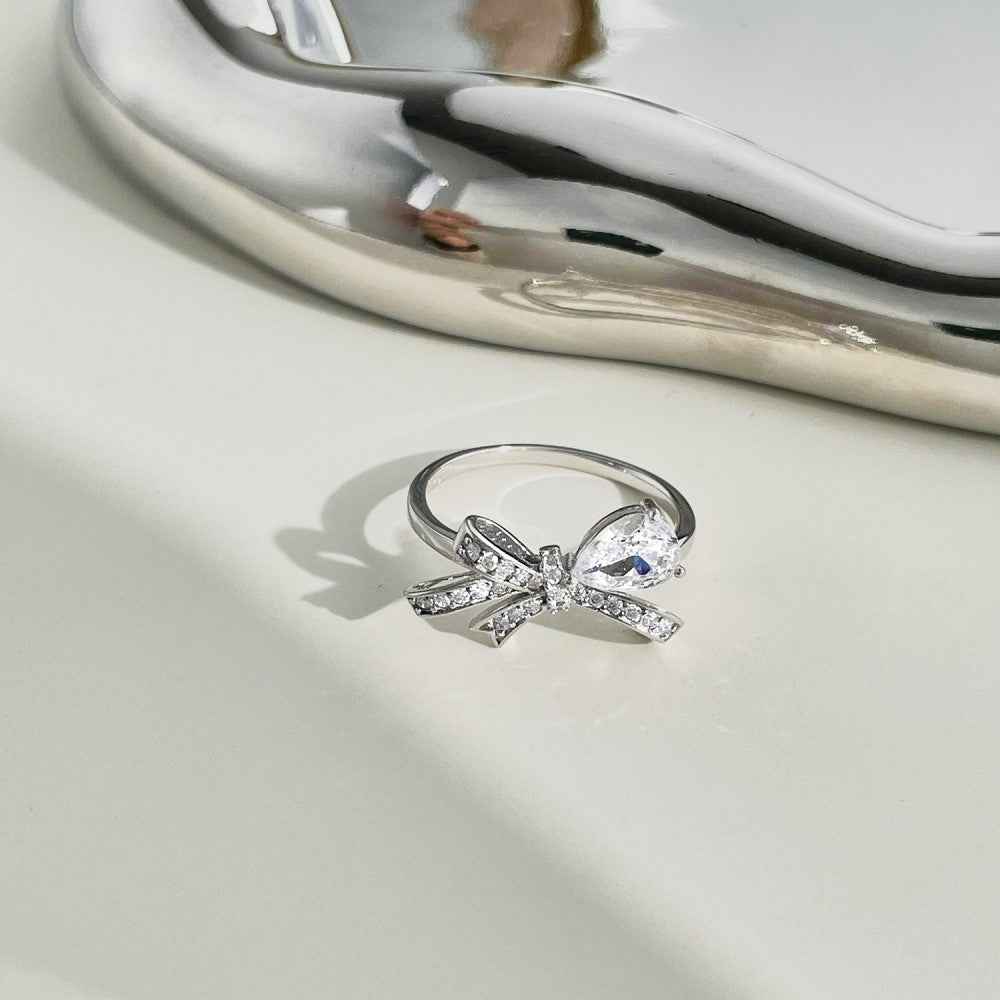 “Lumière Bow” 925 Sterling Silver Pear-Cut Bow Ring