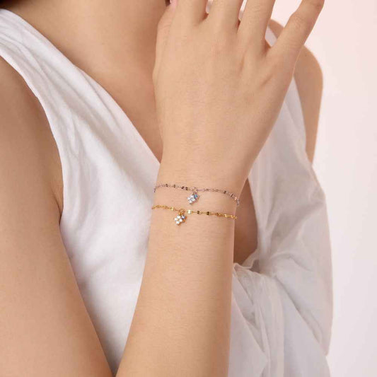 “Lucky Glint” S925 Sterling Silver Clover Charm Bracelet
