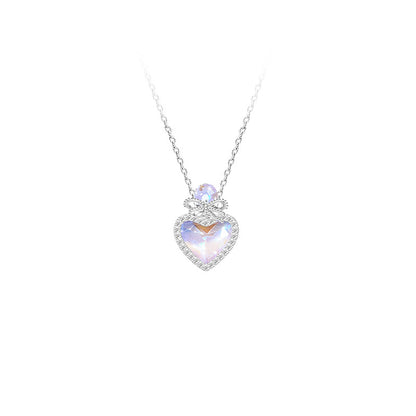“Aurora Bow” S925 Sterling Silver Iridescent Heart Necklace