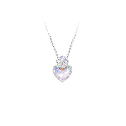 “Aurora Bow” S925 Sterling Silver Iridescent Heart Necklace