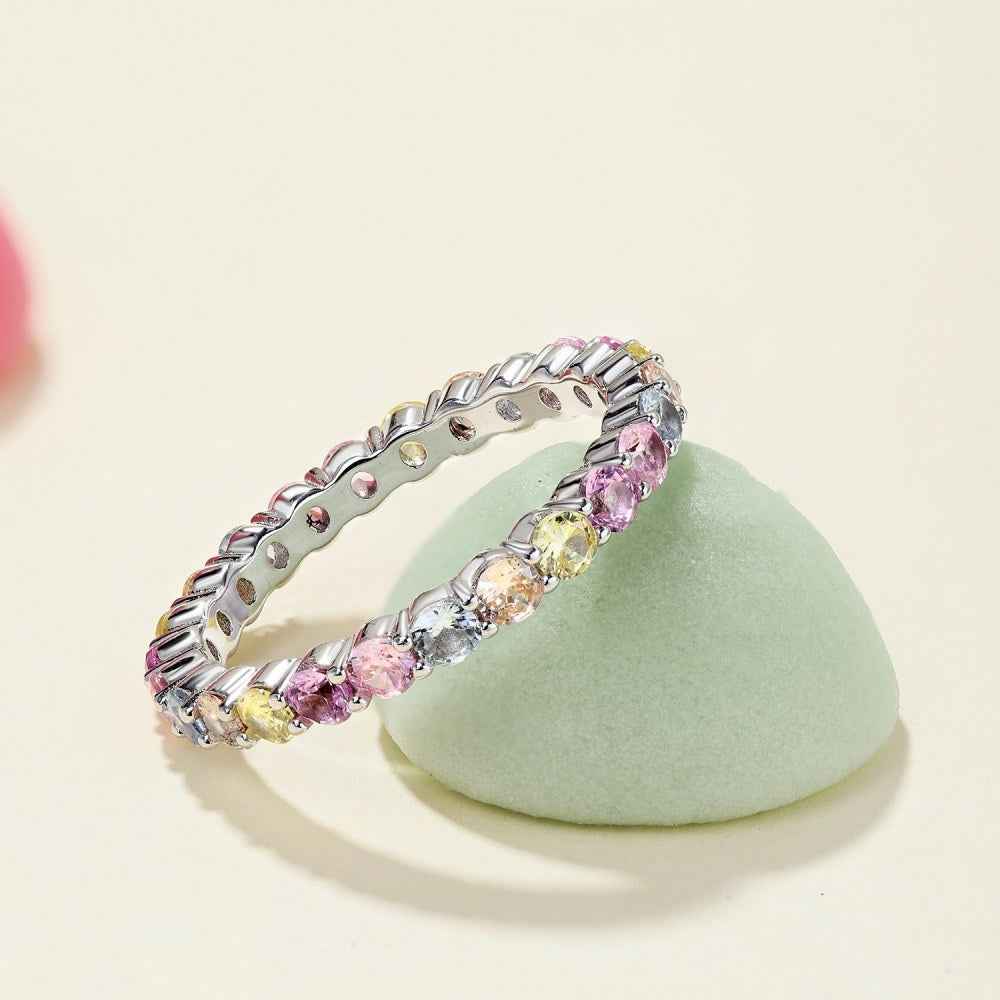 “Dopamine Spectrum” 925 Sterling Silver Rainbow Eternity Ring