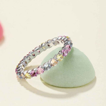 “Dopamine Spectrum” 925 Sterling Silver Rainbow Eternity Ring