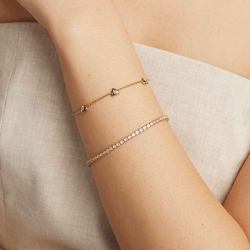 “Triple Heart Glow” 925 Sterling Silver Mini Heart Zircon Bracelet