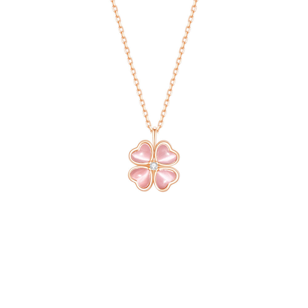 Luna Clover Spin 925 Sterling Silver Rotating Four-Leaf Clover Necklace