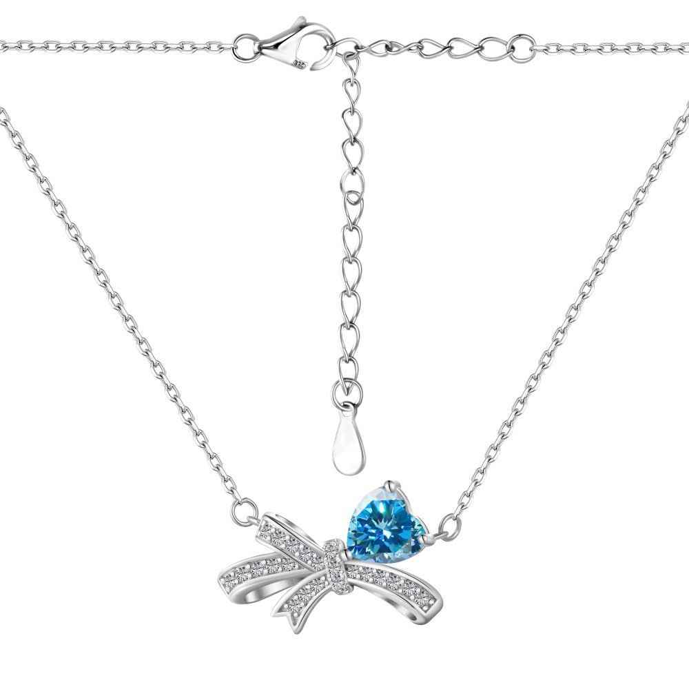 "Blue Ribbon Heart" 925 Sterling Silver Jewelry Set – Necklace, Ring & Earrings