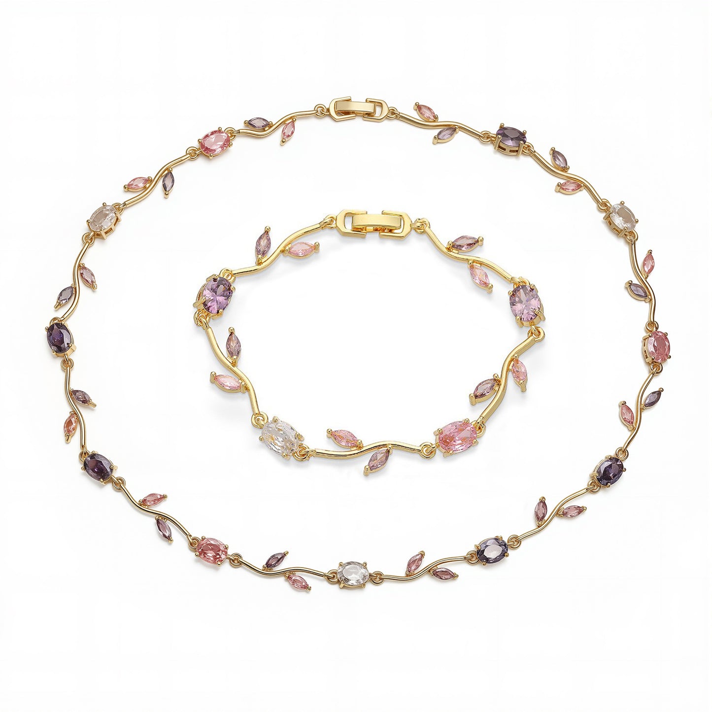 Tulip Reverie Gold-Plated Brass Multicolor Zircon Necklace / Bracelet