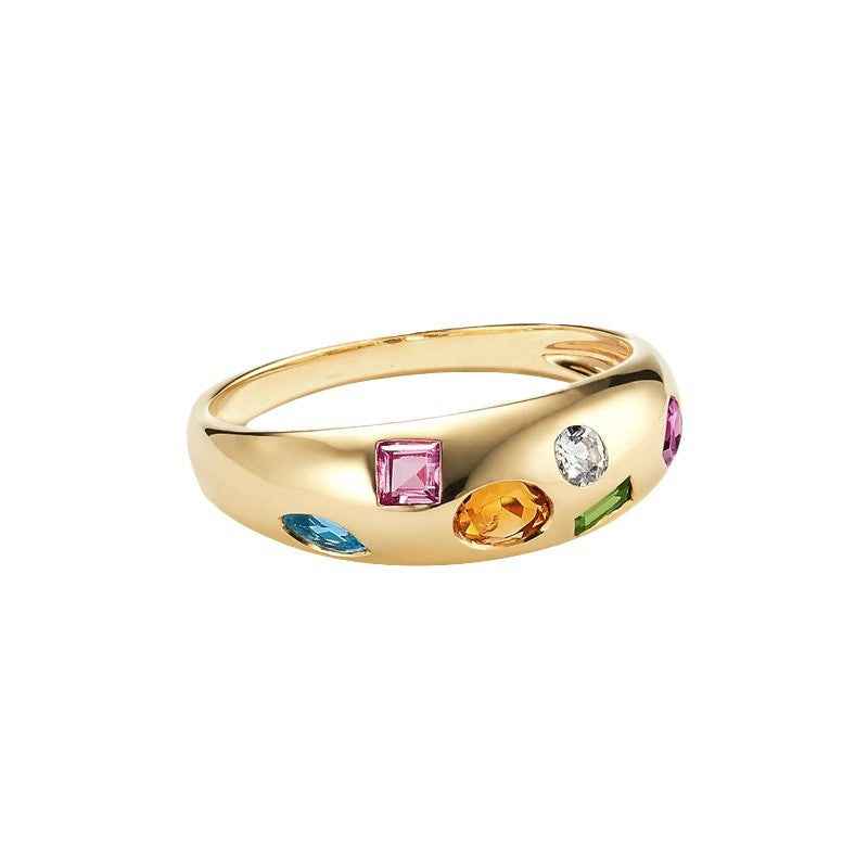 "Gem Symphony" 18K Gold / Platinum-Plated 925 Sterling Silver Multi-Color Zircon Ring
