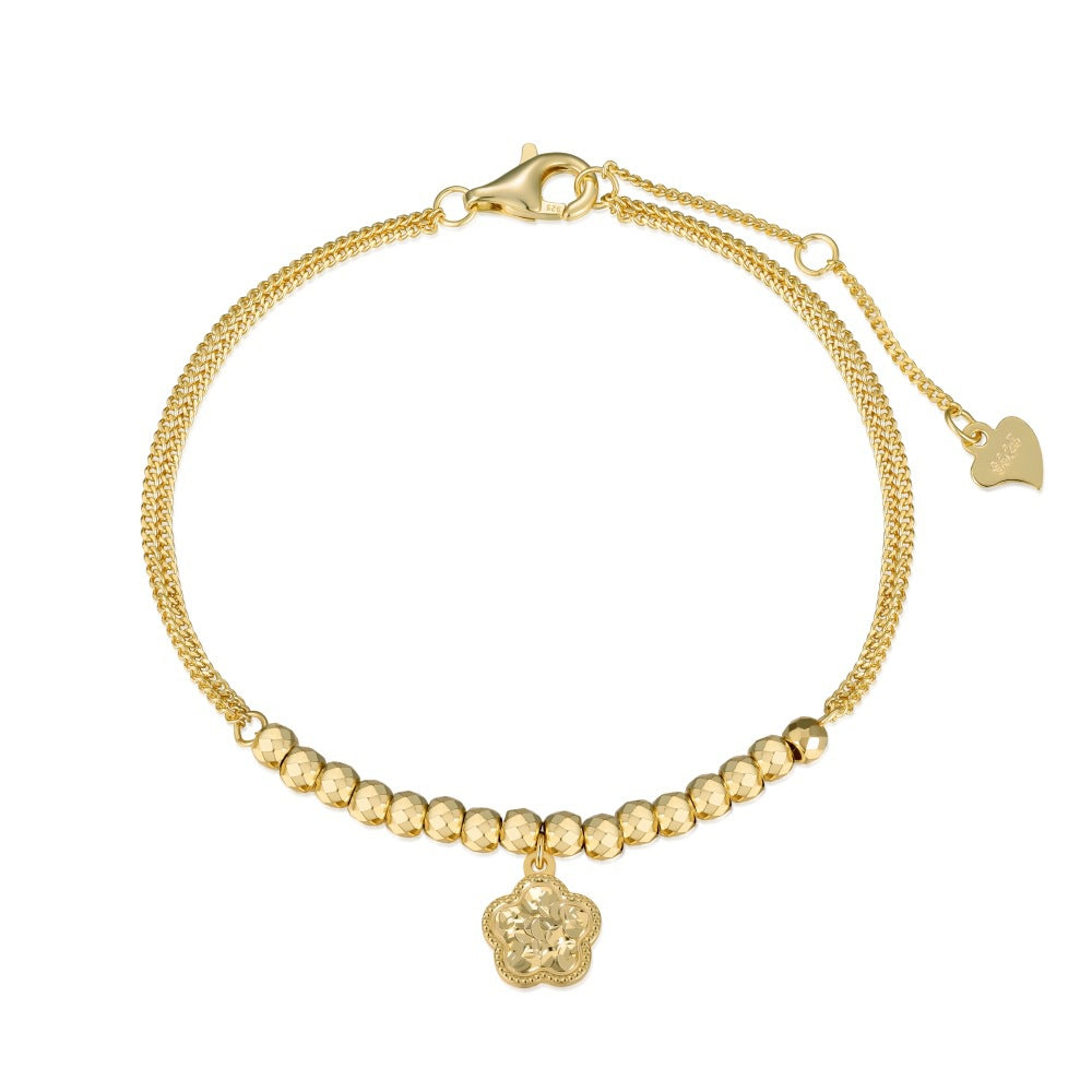 “Blossom Fortune” 925 Sterling Silver Lucky Flower Charm Bracelet
