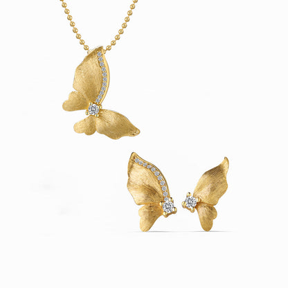 “Gilded Flutter” S925 Sterling Silver Brushed Butterfly Jewelry Set (Necklace & Earrings)