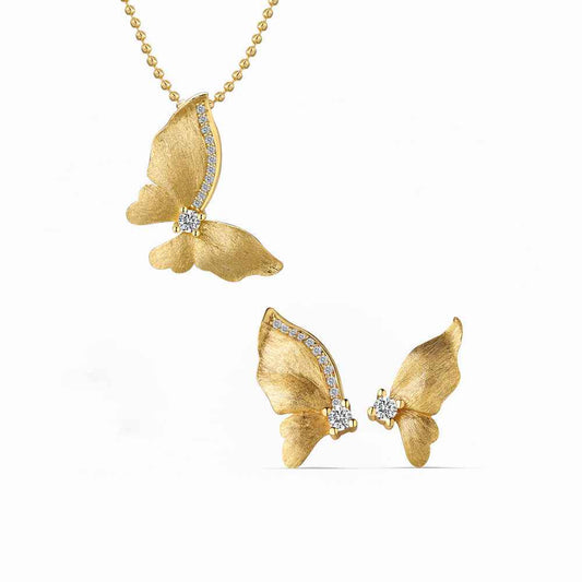 “Gilded Flutter” S925 Sterling Silver Brushed Butterfly Jewelry Set (Necklace & Earrings)