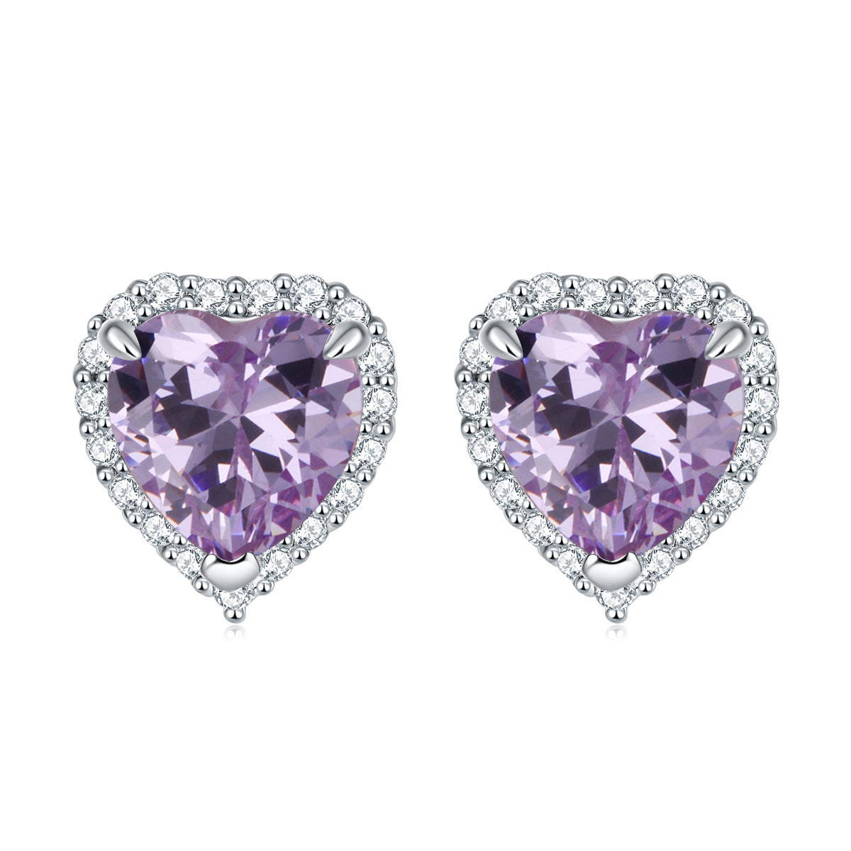 “Lavender Heart” S925 Sterling Silver Heart Stud Earrings