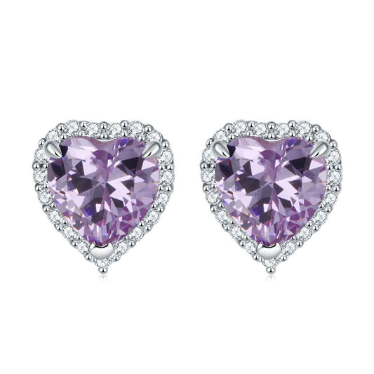 “Lavender Heart” S925 Sterling Silver Heart Stud Earrings