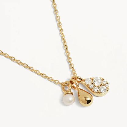 Golden Dewdrop 18K Gold-Plated Brass Zircon Necklace