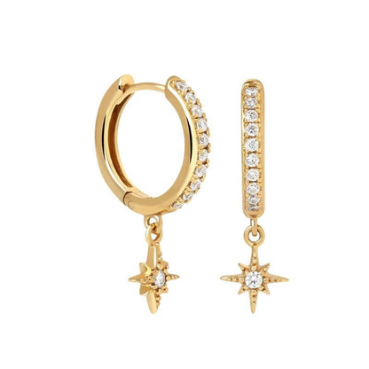 "Polar Star" 925 Sterling Silver Pavé Hoop Drop Earrings