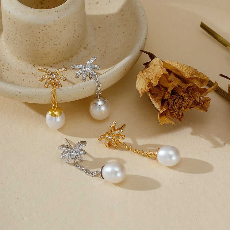 "Ribbon Pearl" 925 Sterling Silver Bow & Pearl Drop Earrings