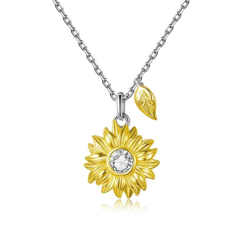 “Golden Sunbloom” 925 Sterling Silver Gold-Plated Sunflower Zircon Necklace