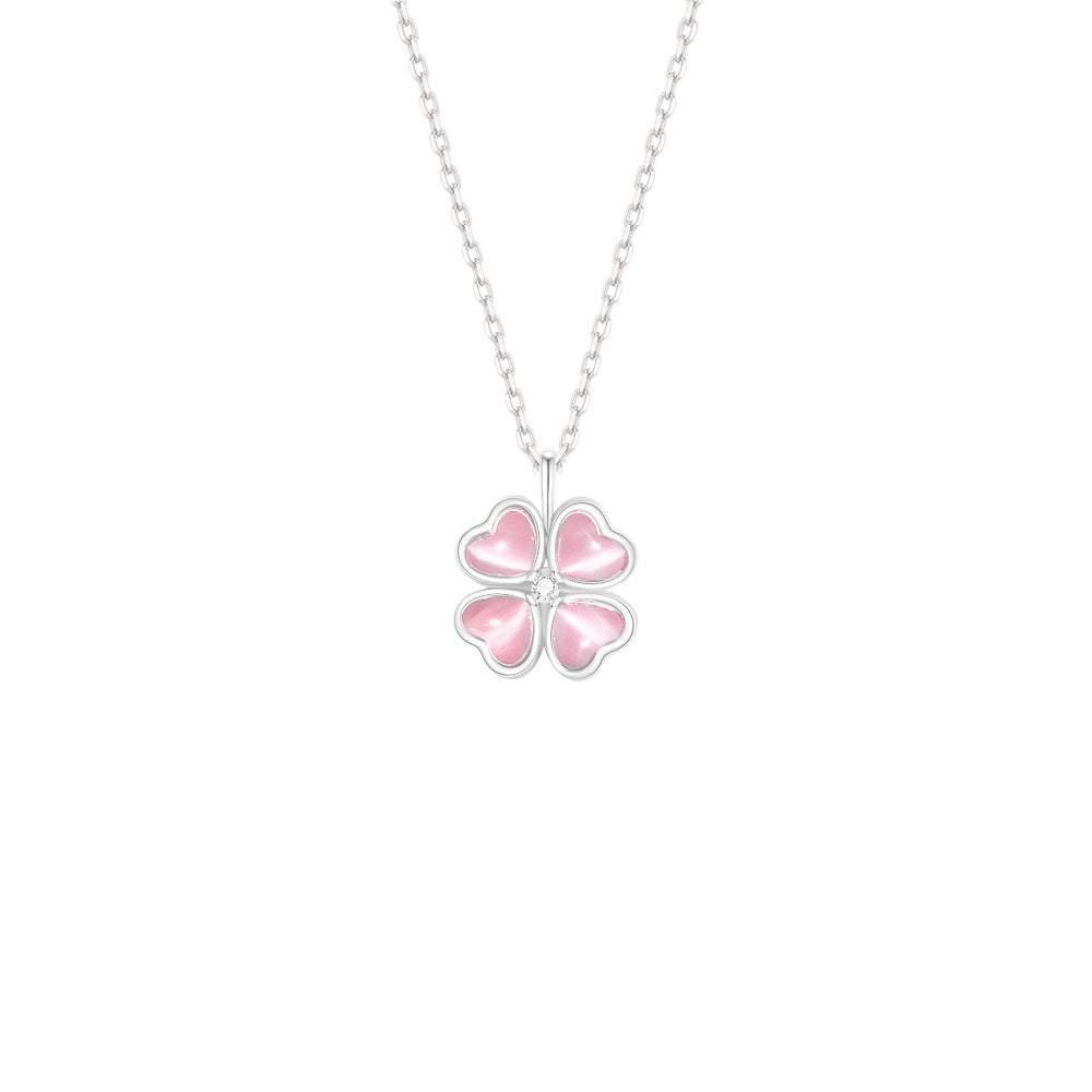 Luna Clover Spin 925 Sterling Silver Rotating Four-Leaf Clover Necklace