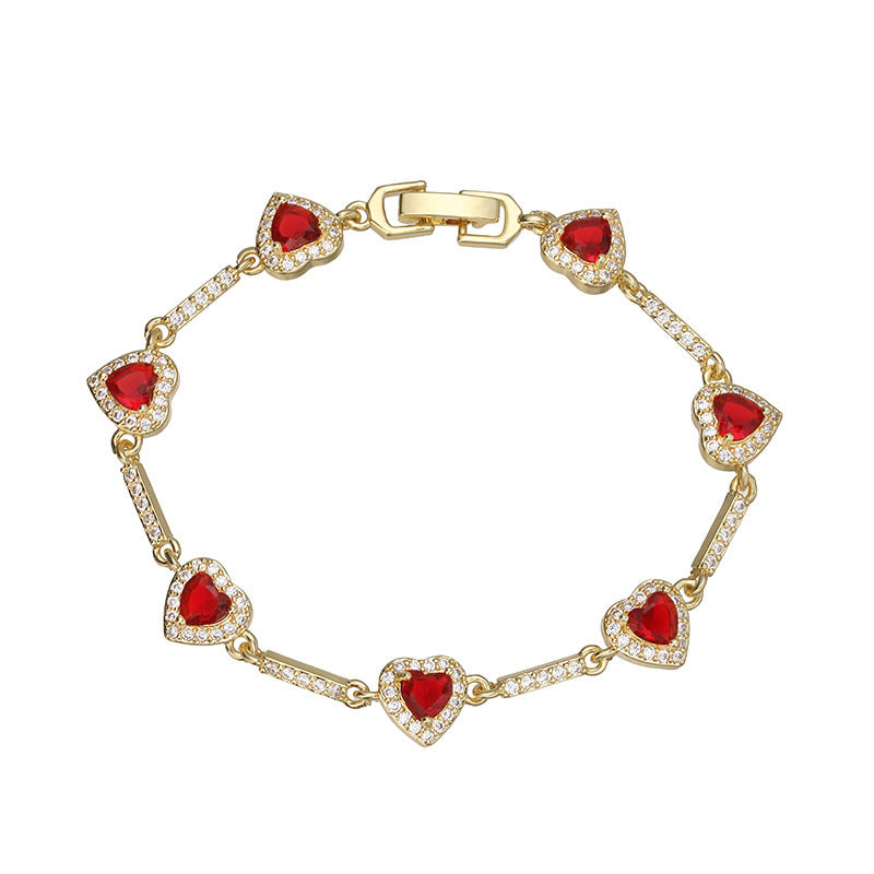 “Heartline” Gold-Tone Brass Colorful Zircon Heart Jewelry Set