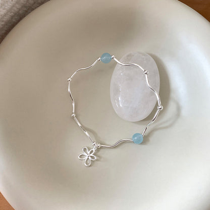 “Azure Bloom” S925 Sterling Silver Aquamarine Flower Bracelet