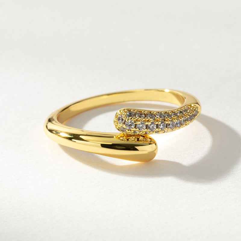 "Fluid Arc" 925 Sterling Silver Pavé Crossover Ring