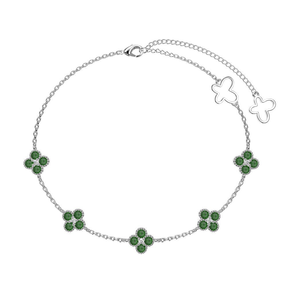 “Roselle Clover” S925 Sterling Silver Four-Leaf Flower Bracelet