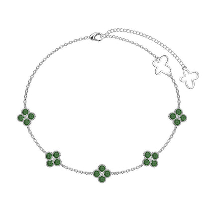 “Roselle Clover” S925 Sterling Silver Four-Leaf Flower Bracelet