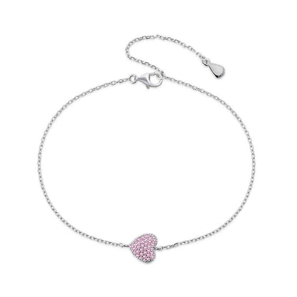 “Candy Heart” S925 Sterling Silver Pavé Heart Bracelet