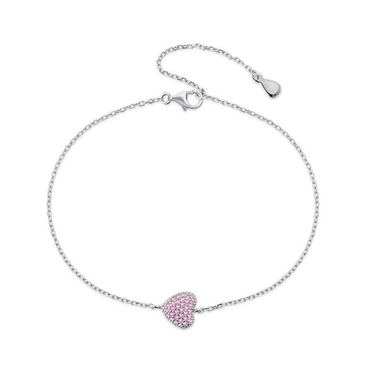 “Candy Heart” S925 Sterling Silver Pavé Heart Bracelet