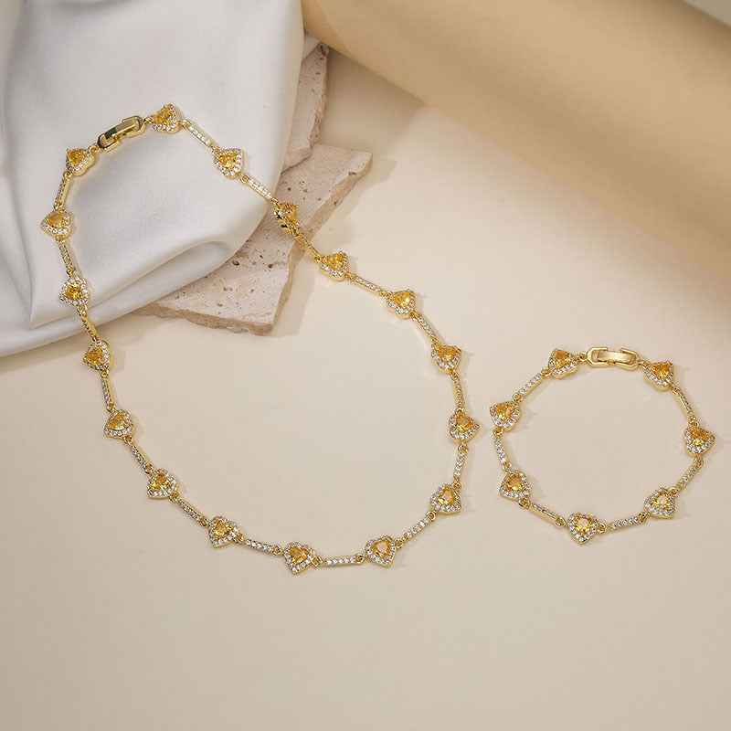 “Heartline” Gold-Tone Brass Colorful Zircon Heart Jewelry Set