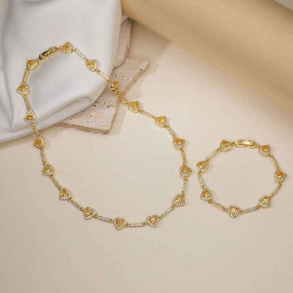 “Heartline” Gold-Tone Brass Colorful Zircon Heart Jewelry Set