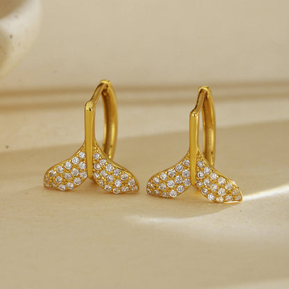 "Mermaid Tail" 925 Sterling Silver Pavé Whale-Tail Earrings
