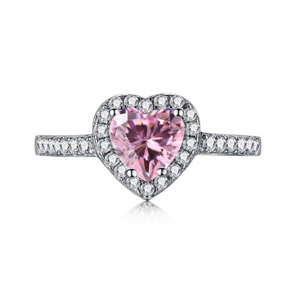 “Blush Radiance” 925 Sterling Silver Pink Heart Halo Pavé Ring