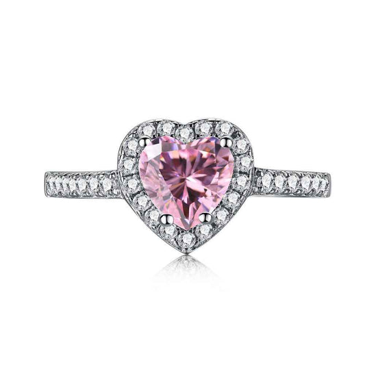 “Blush Radiance” 925 Sterling Silver Pink Heart Halo Pavé Ring