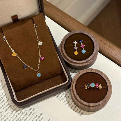 "Bloom of Luck" 925 Sterling Silver Colorful Clover Jewelry Set – Dopamine-Inspired Elegance